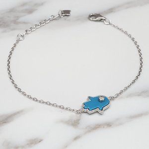 Sterling Silver Blue Opal w/CZ Hamsa Bracelet
